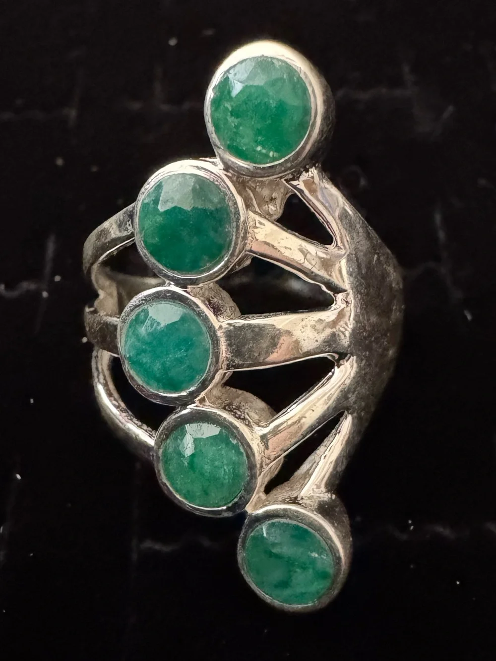 Genuine Emerald Green Multi-Stone Sterling‎ Silver Ring